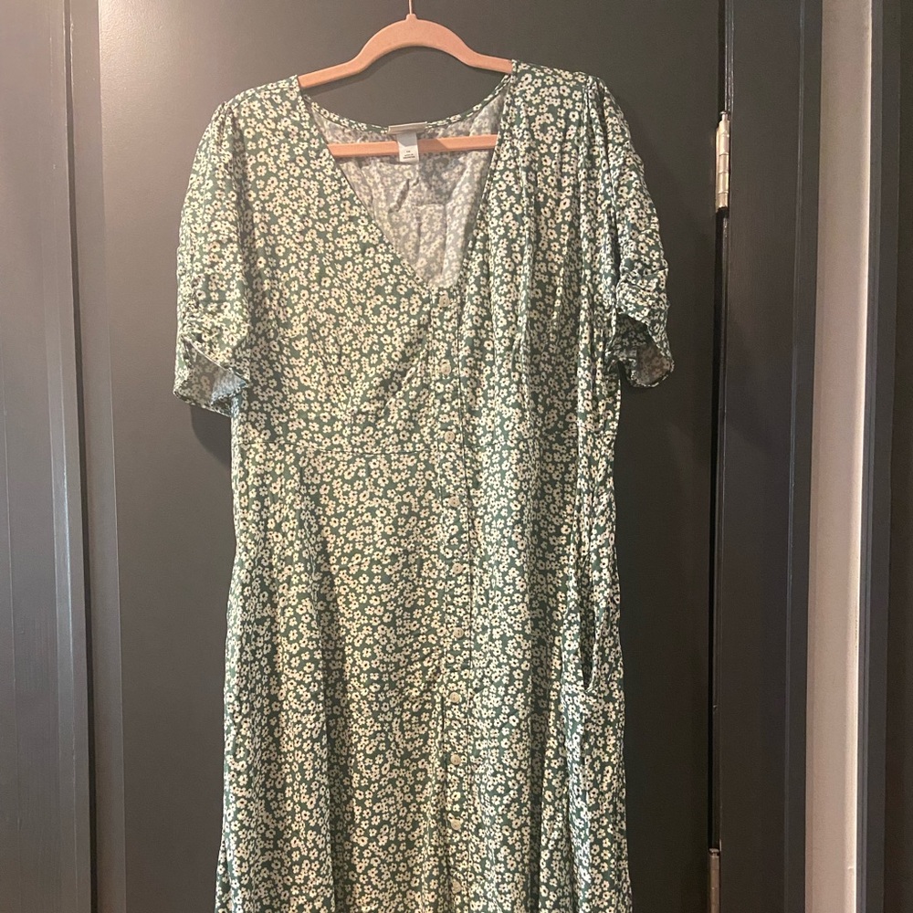 Calf-length green floral dress